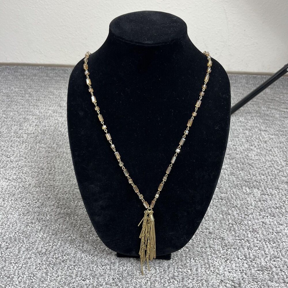 J Crew Necklace Beaded Fringe Tassel Pendant Gold Tone Women Jewelry Signed Boho